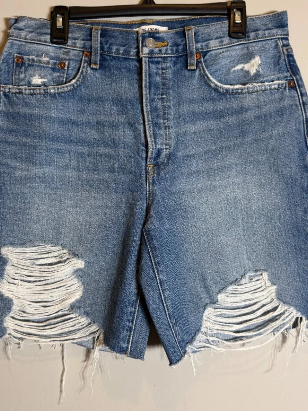 RE/DONE Loose Long Denim Jean Short Women's 27 Minerva Destroy Distressed NWOT